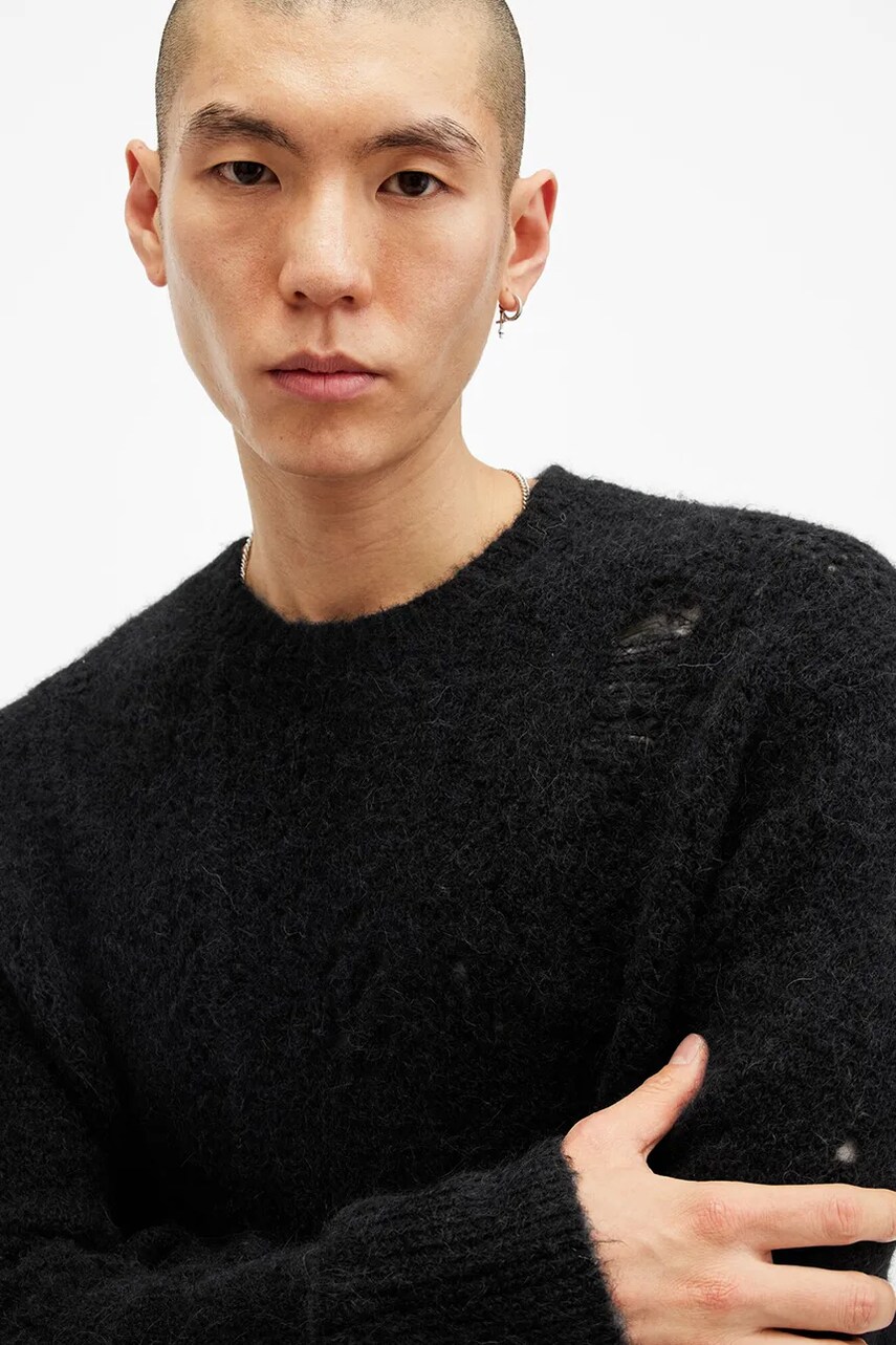 Вовняний светр AllSaints HADWIN чоловічий колір чорний теплий M046KB