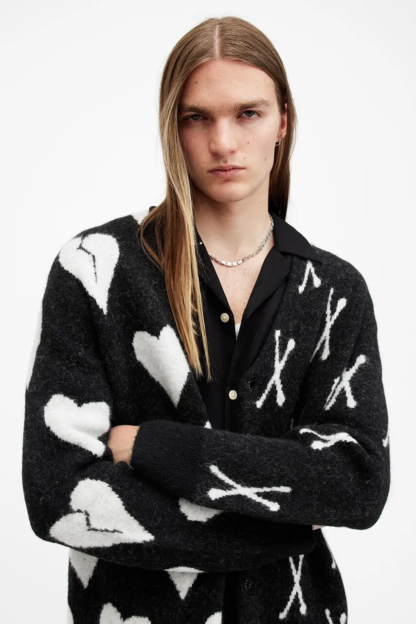 Вовняний кардиган AllSaints BONEBREAK колір чорний M059KB