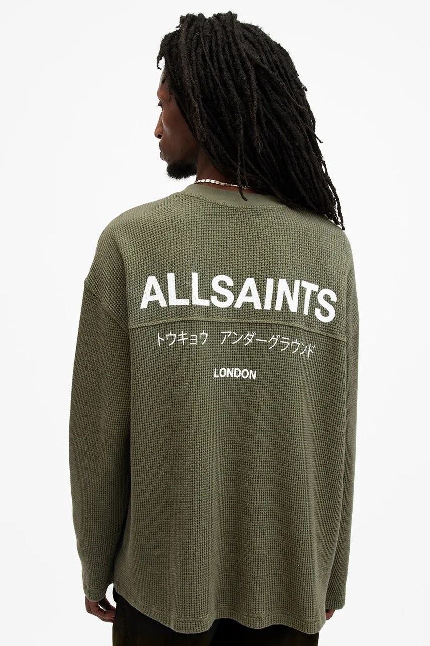 Бавовняний светр AllSaints CRYPT колір зелений  M067PB
