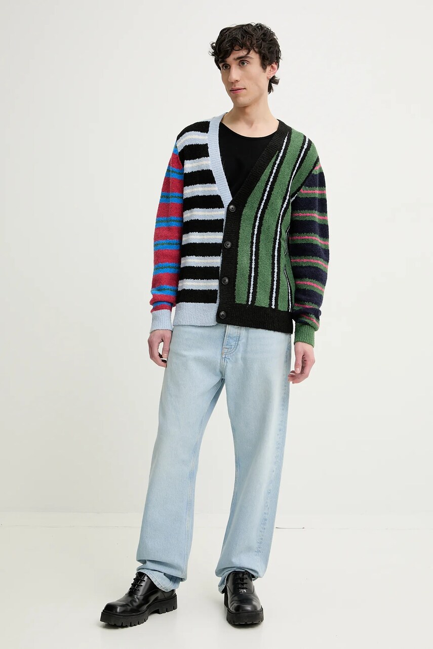 Кардиган з домішкою вовни Desigual MIDSTRIPES чоловічий колір чорний 25SMJK02