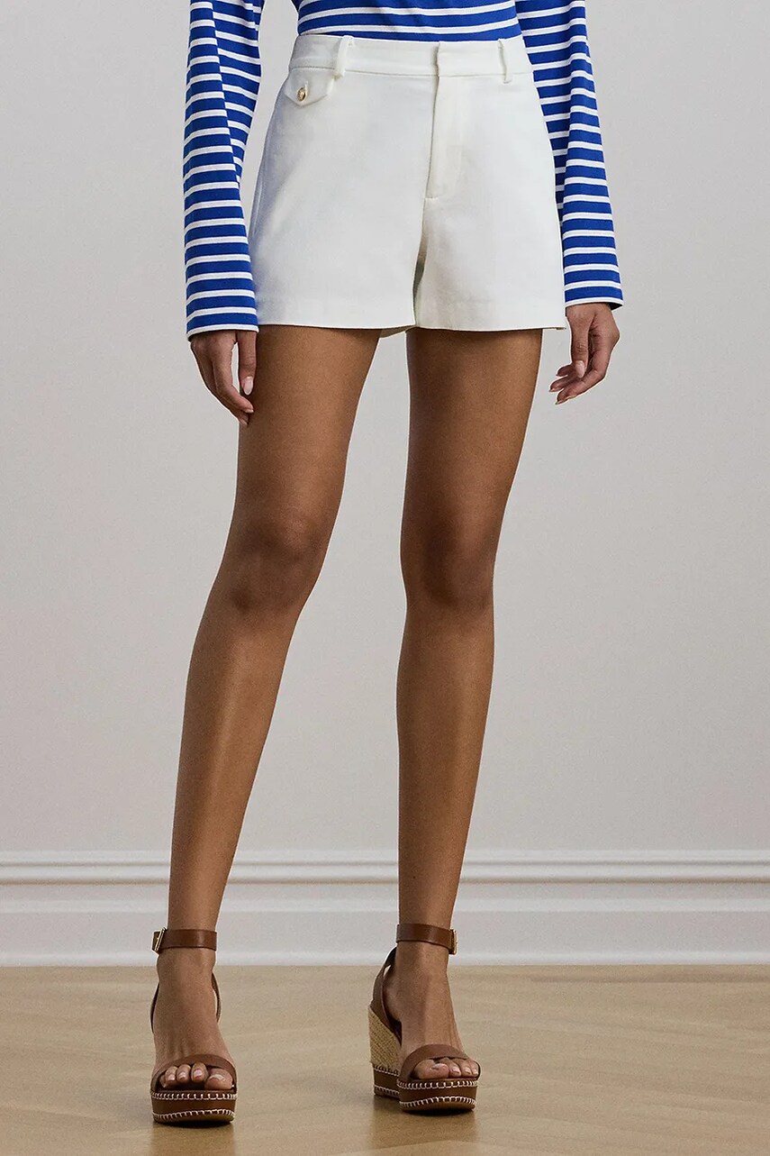 Бавовняні шорти Lauren Ralph Lauren колір білий однотонні висока посадка 200962664