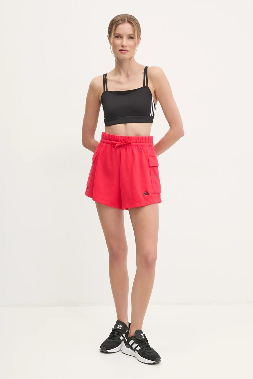 Шорти adidas Essentials жіночі колір червоний з аплікацією середня посадка JC5704