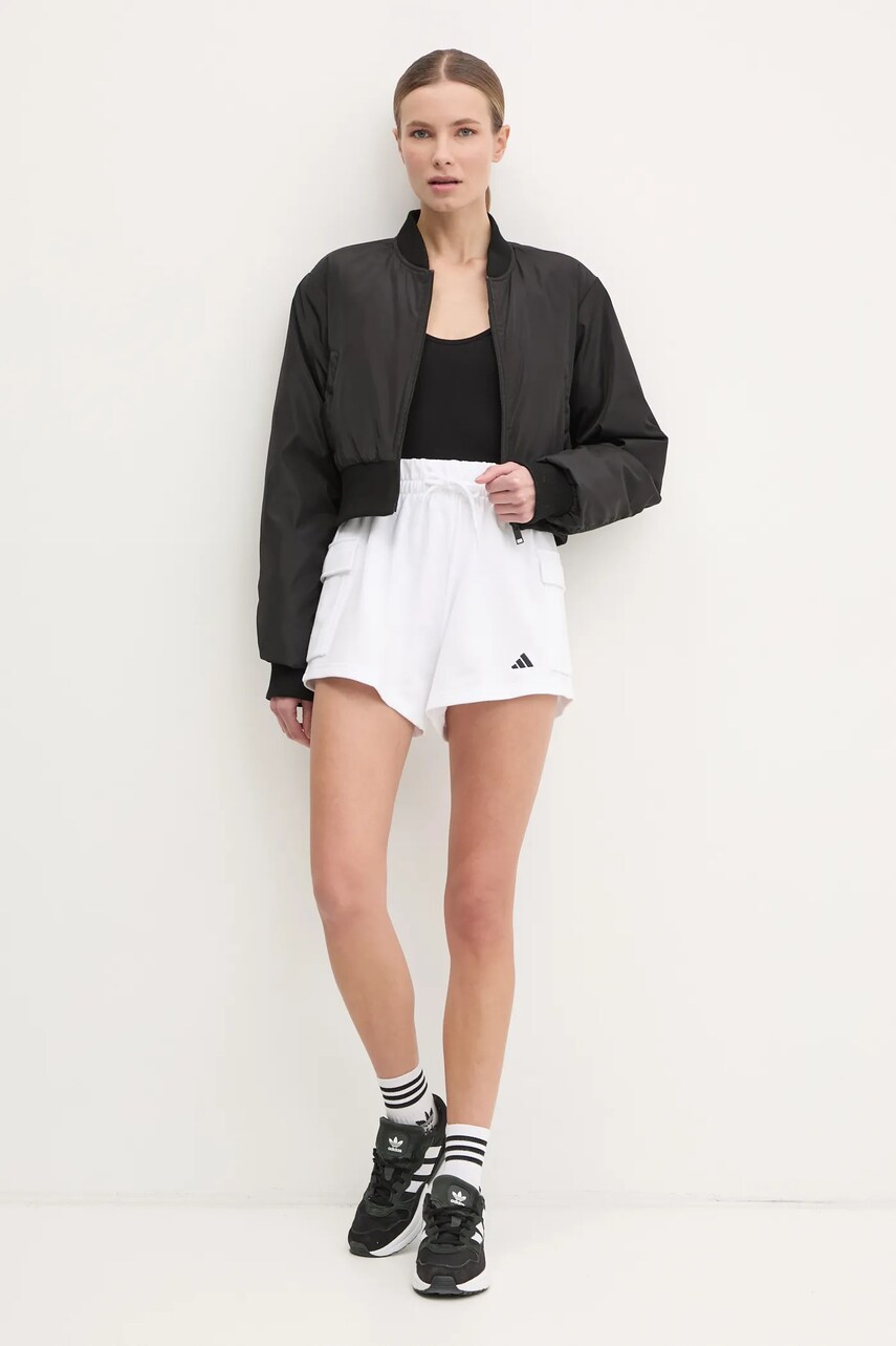 Шорти adidas Essentials жіночі колір білий однотонні висока посадка JD9945