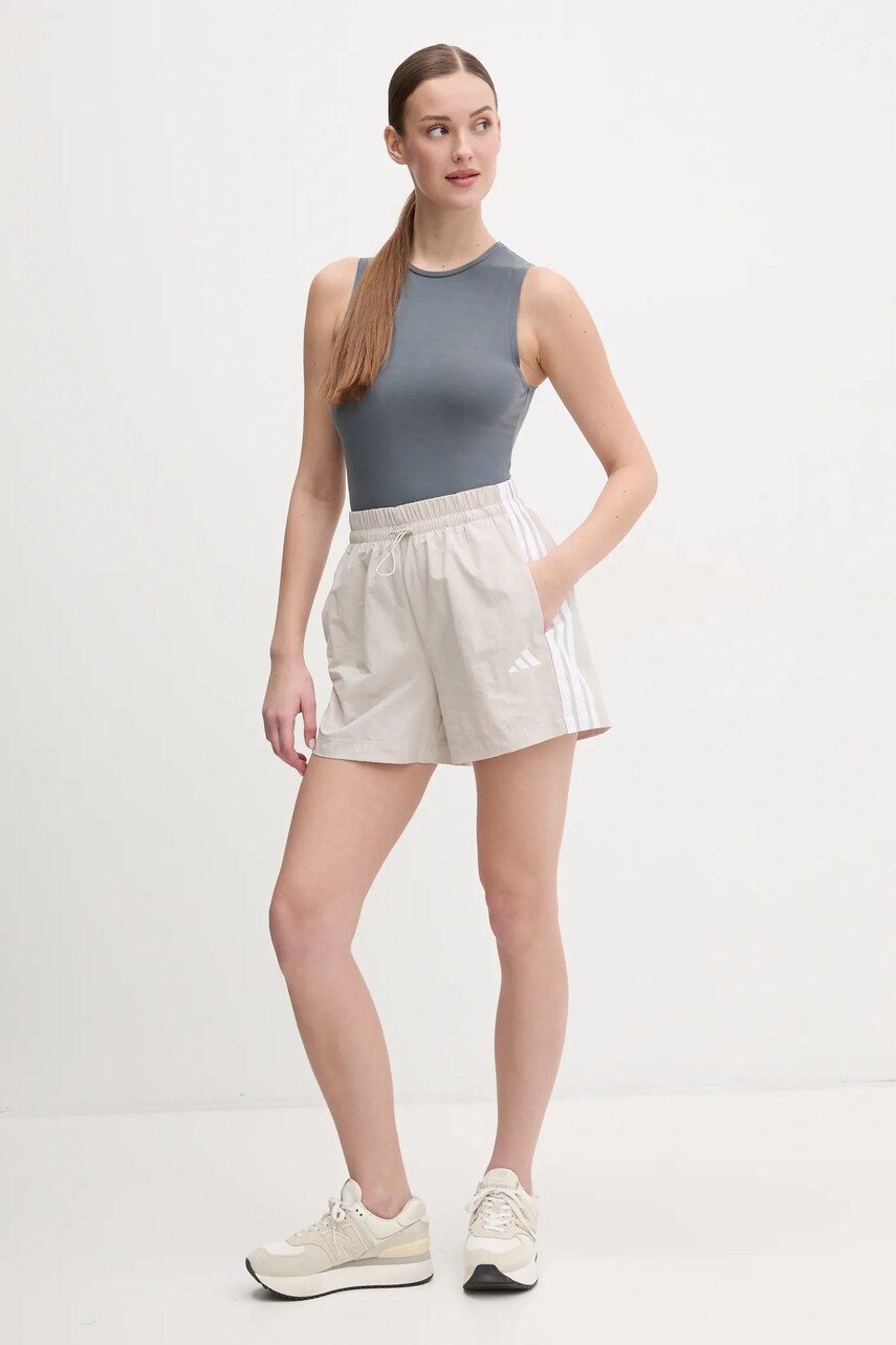 Шорти adidas Essentials жіночі колір сірий з аплікацією висока посадка JC8165