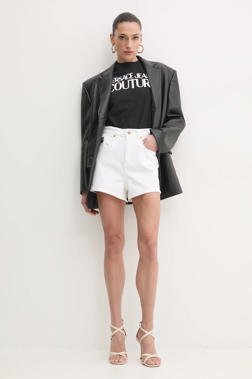 Джинсові шорти Versace Jeans Couture жіночі колір білий однотонні висока посадка 78HAD514 CEWR1