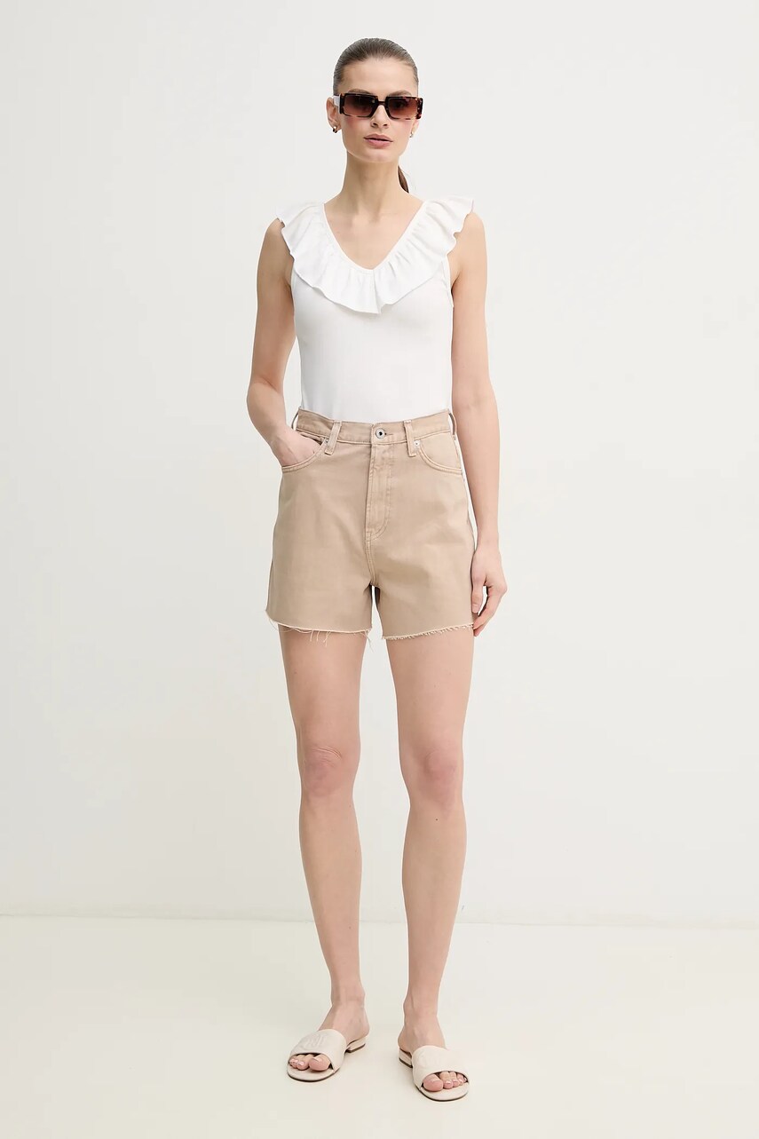 Джинсові шорти Pepe Jeans A-LINE SHORT UHW RACHEL жіночі колір бежевий однотонні висока посадка PL801112YH9