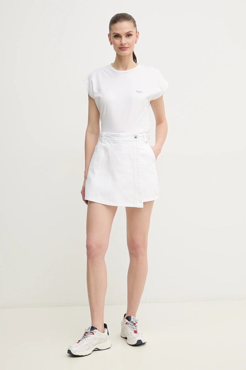 Джинсові штани-спідниця Pepe Jeans REGULAR SKORT HW колір білий однотонні висока посадка PL801187TC0