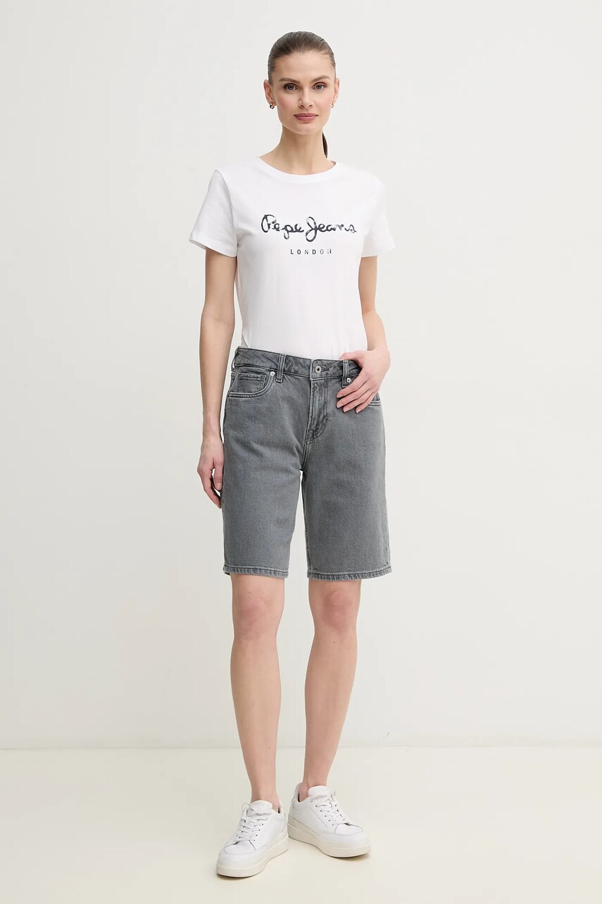 Джинсові шорти Pepe Jeans BERMUDA SHORT HW жіночі колір сірий однотонні висока посадка PL801189UN3