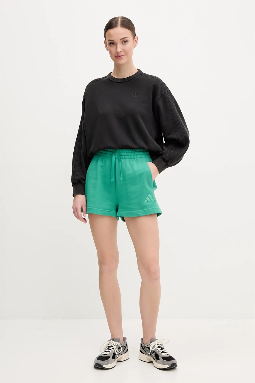 Бавовняні шорти adidas ALL SZN жіночі колір зелений однотонні висока посадка JD4731