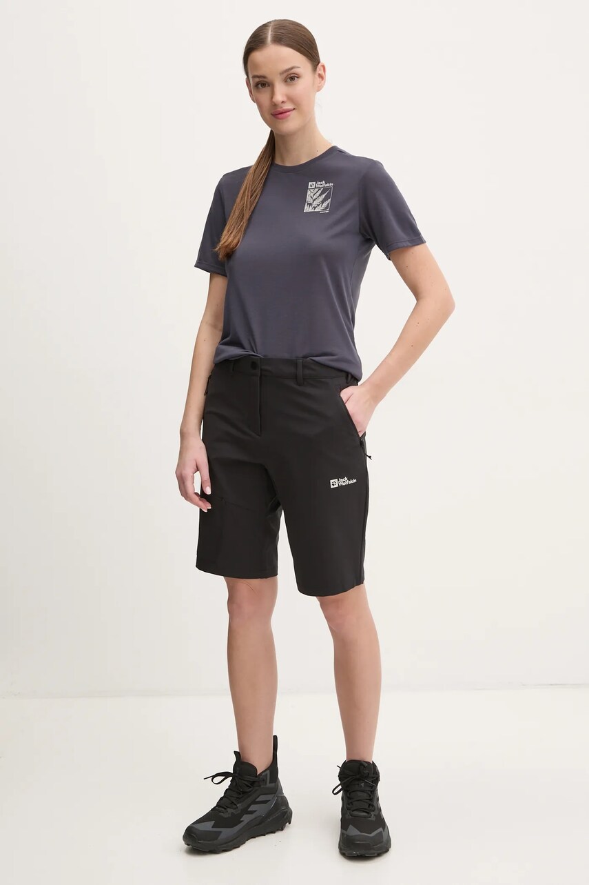 Шорти outdoor Jack Wolfskin Pico Trail колір чорний однотонні висока посадка A63909