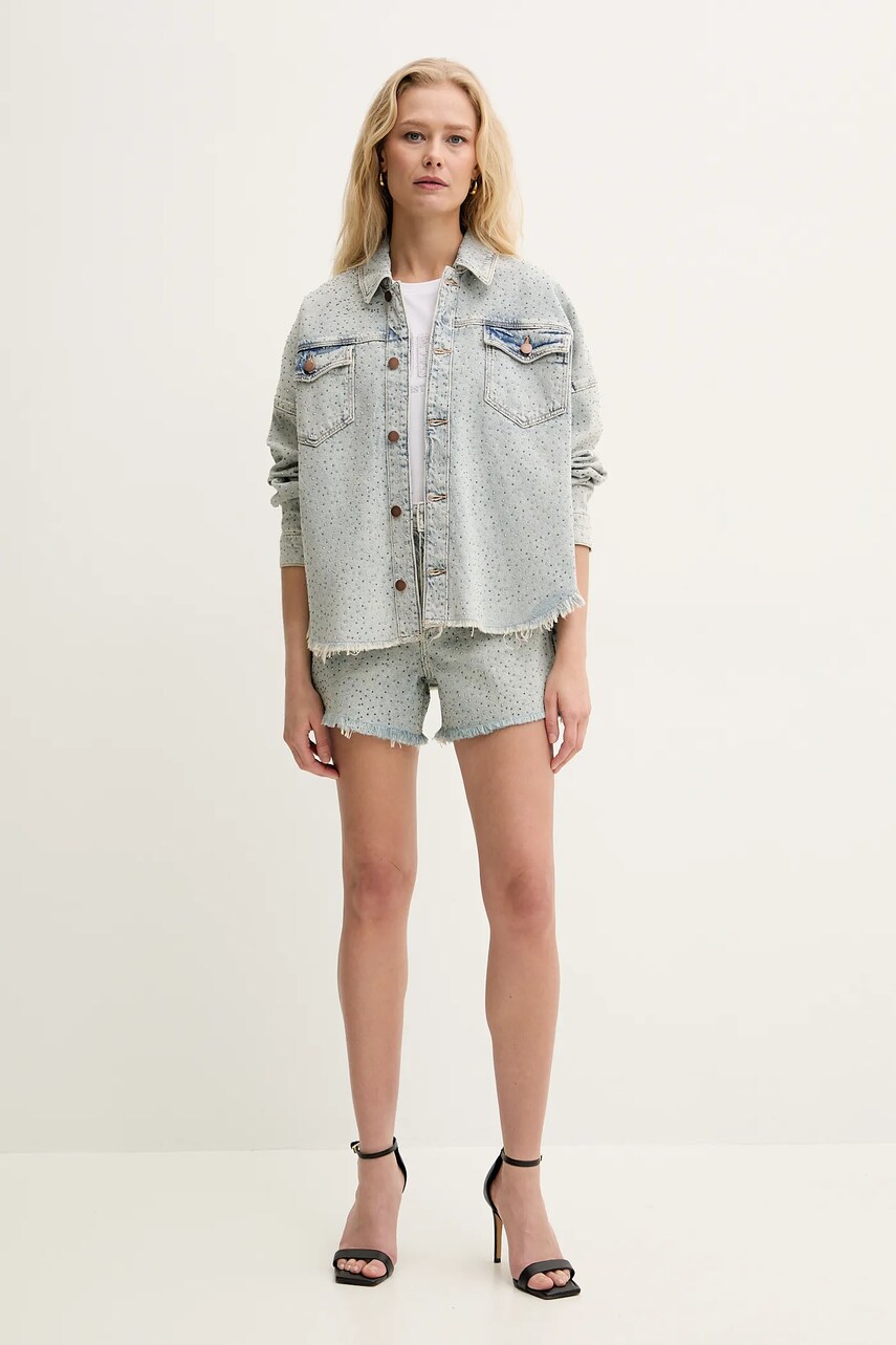 Джинсові шорти Guess жіночі з аплікацією висока посадка W5GD74 D5LQ2
