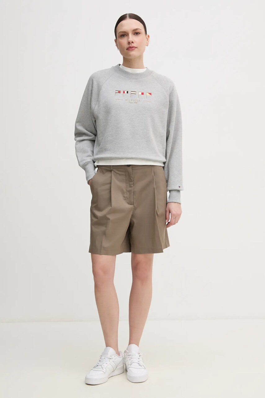 Шорти Tommy Hilfiger жіночі колір зелений однотонні висока посадка WW0WW44764