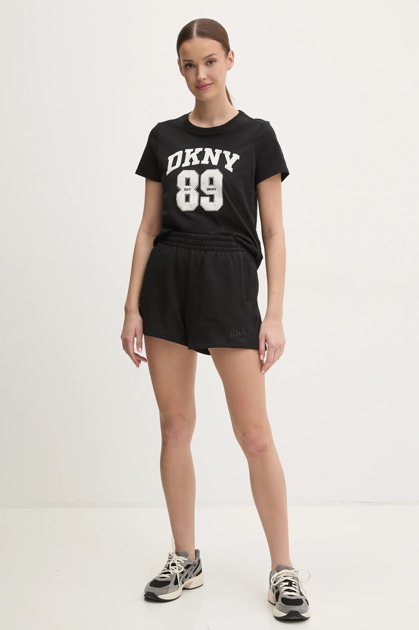 Бавовняні шорти Dkny жіночі колір чорний однотонні висока посадка DP5S5252