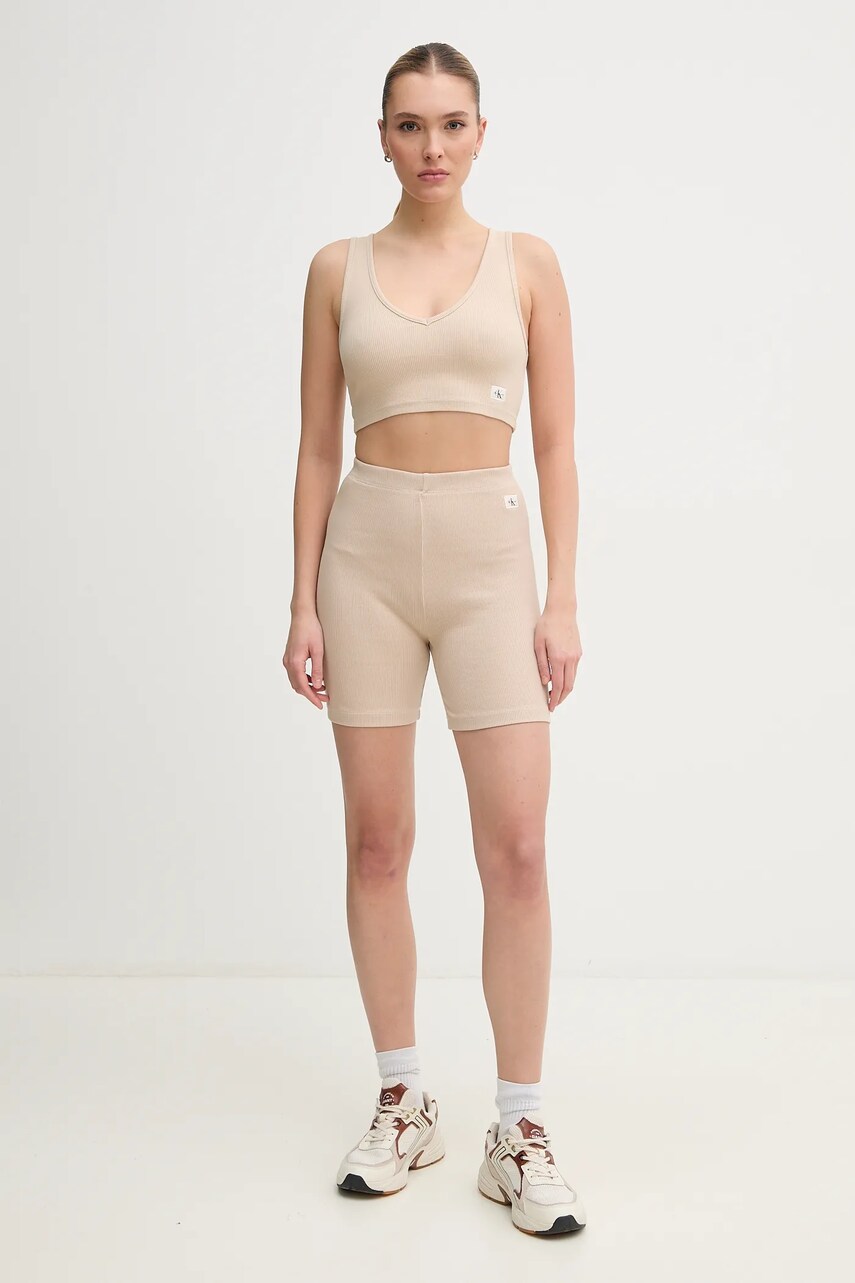 Шорти Calvin Klein Jeans жіночі колір бежевий однотонні висока посадка J20J225217