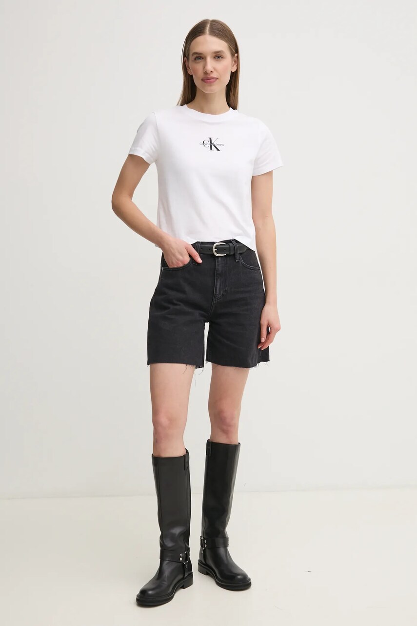 Джинсові шорти Calvin Klein Jeans жіночі колір чорний однотонні висока посадка J20J225190
