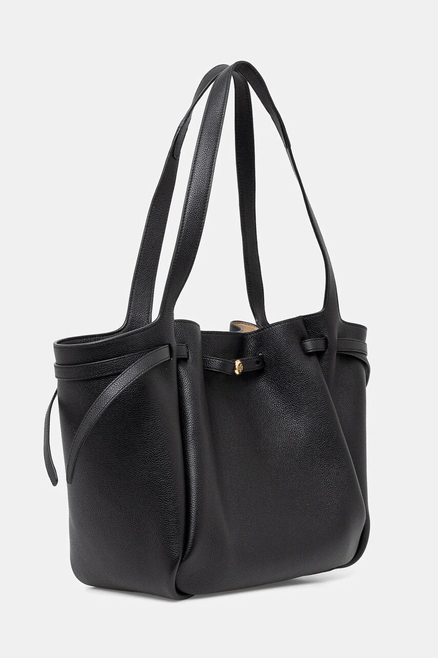 Шкіряна сумочка Tory Burch Romy Pebbled Tote колір чорний 163388-001