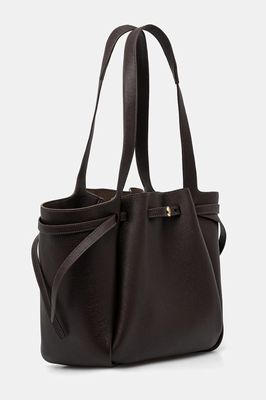Шкіряна сумочка Tory Burch Romy Pebbled Tote колір коричневий 163388-200