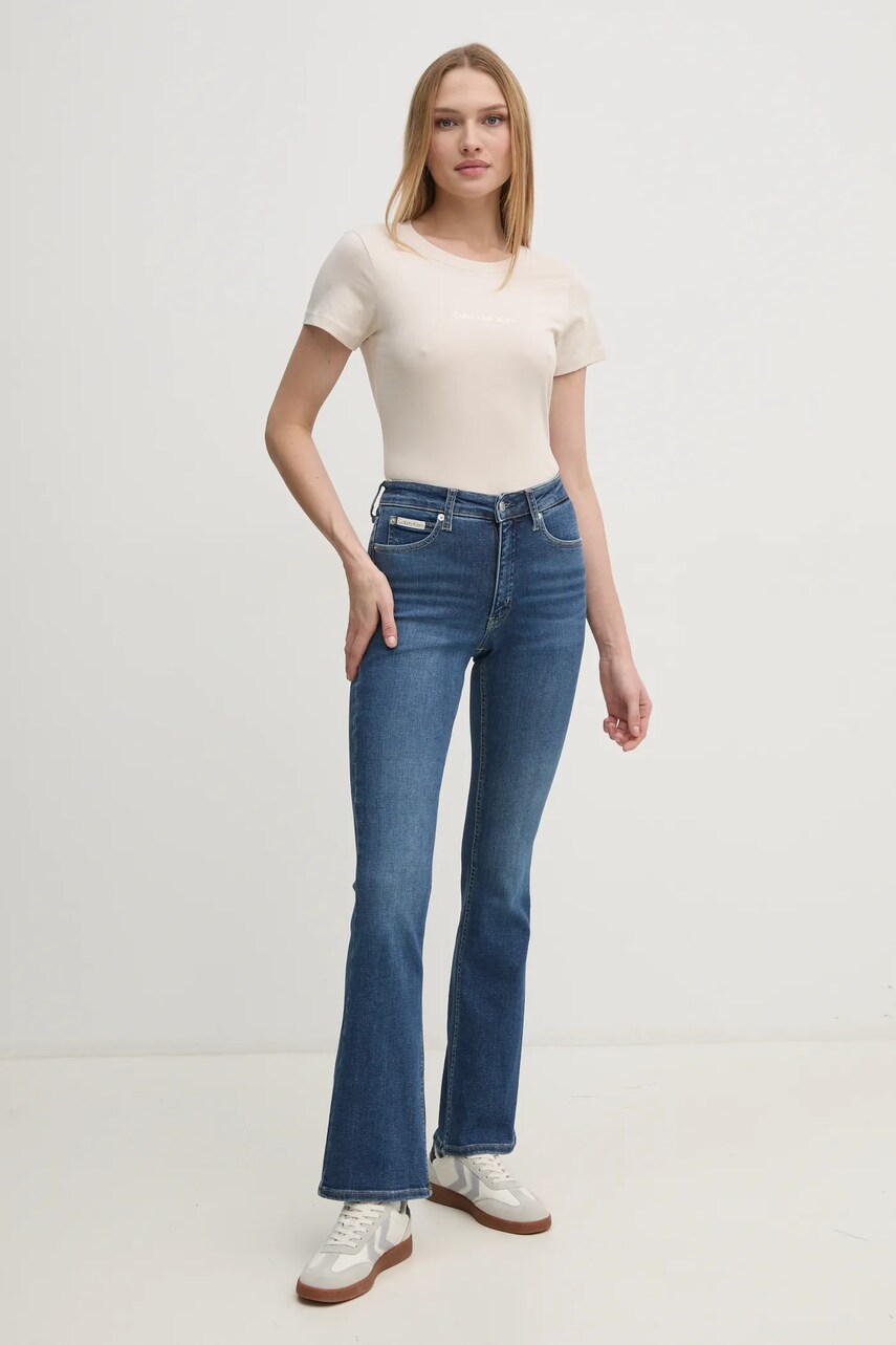 Бавовняна футболка Calvin Klein Jeans жіноча колір бежевий J20J224990