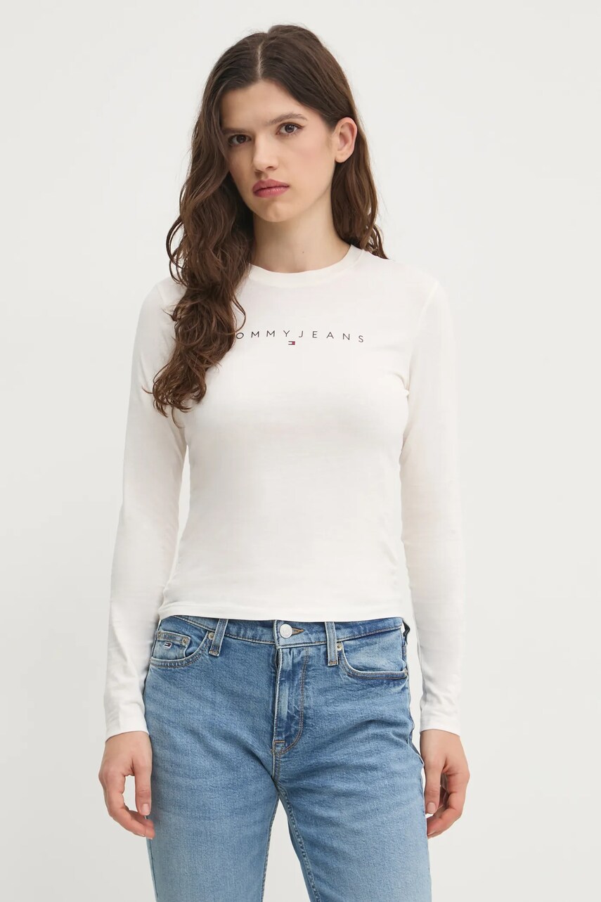 Бавовняний лонгслів Tommy Jeans колір бежевий DW0DW19434