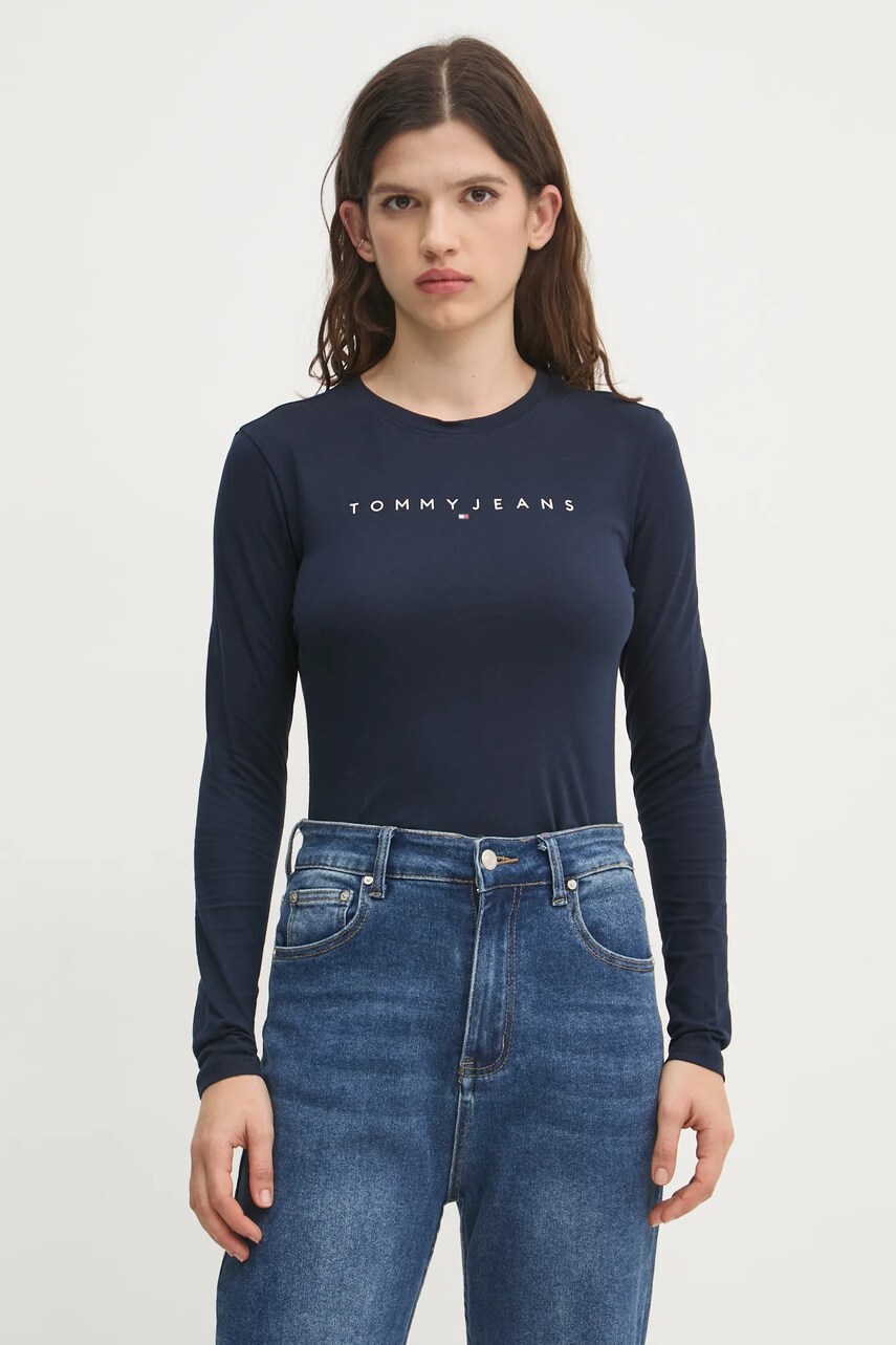 Бавовняний лонгслів Tommy Jeans колір синій DW0DW19434