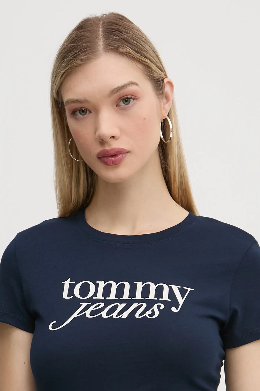 Бавовняна футболка Tommy Jeans жіноча колір синій DW0DW19447