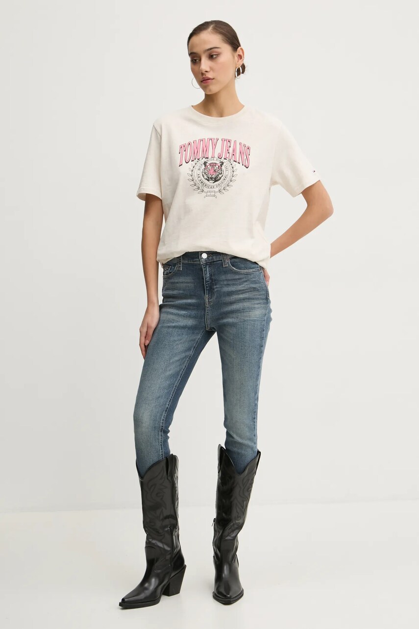 Бавовняна футболка Tommy Jeans жіноча колір бежевий DW0DW20212