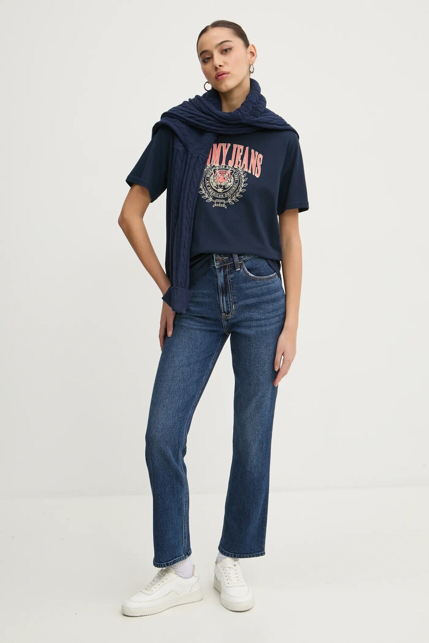 Бавовняна футболка Tommy Jeans жіноча колір синій DW0DW20212