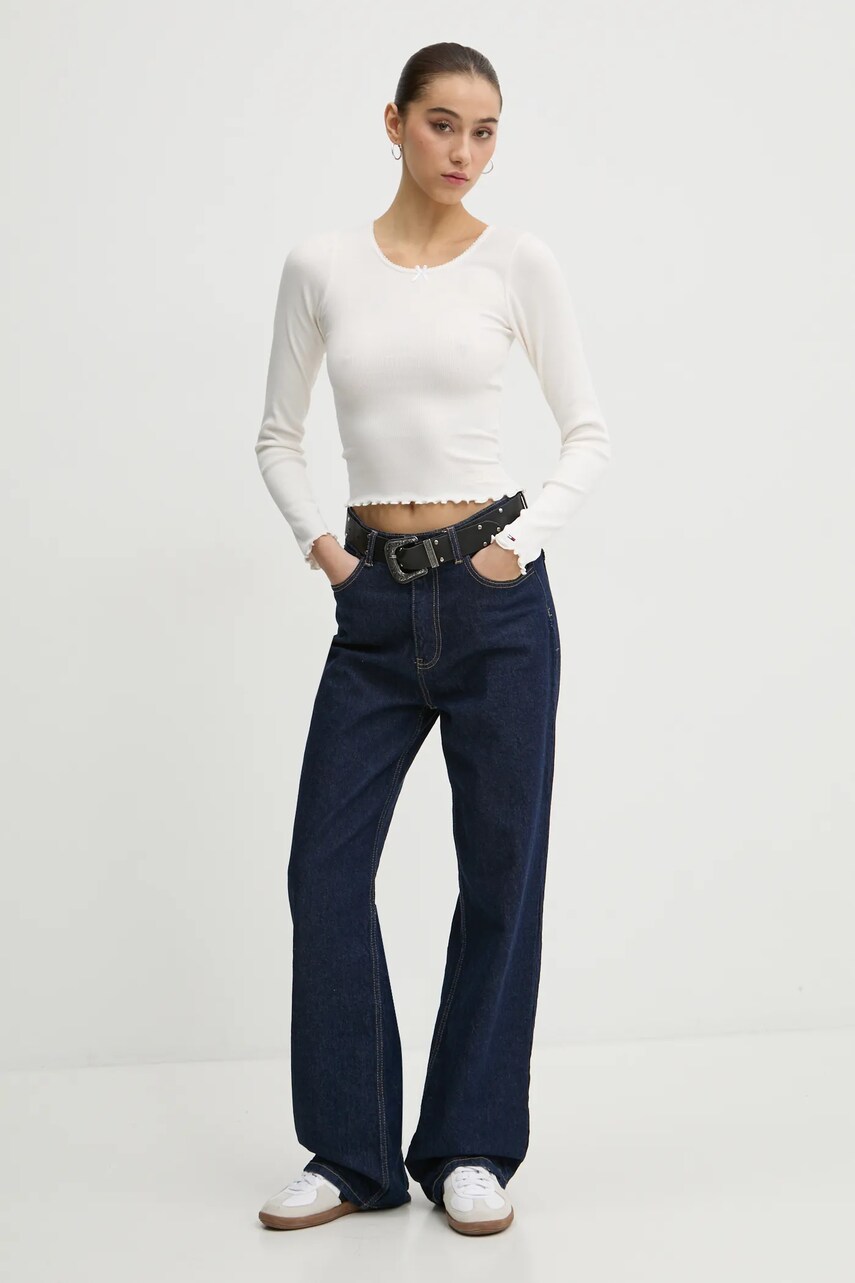 Лонгслів Tommy Jeans жіночий колір бежевий DW0DW20277