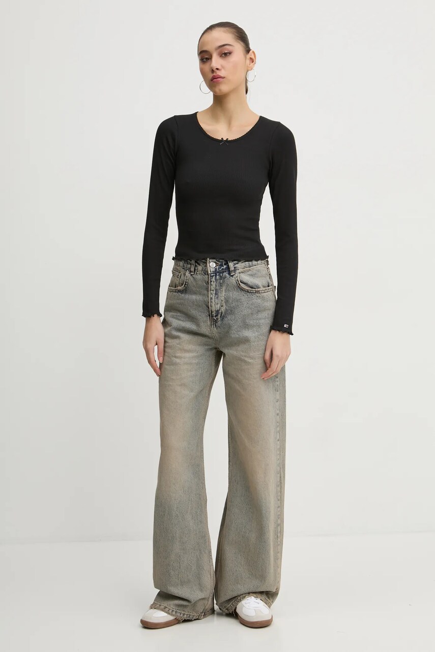 Лонгслів Tommy Jeans жіночий колір чорний DW0DW20277