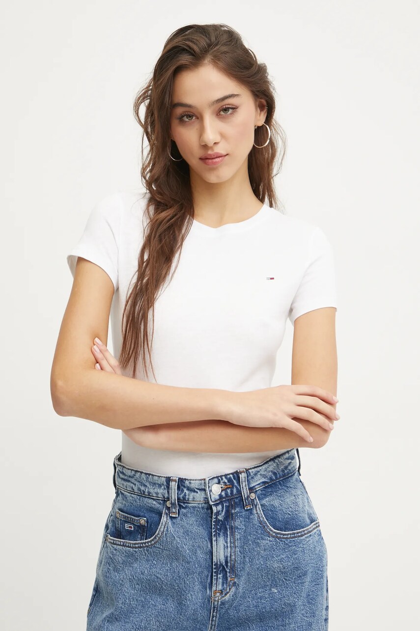 Бавовняна футболка Tommy Jeans жіноча колір білий DW0DW20459