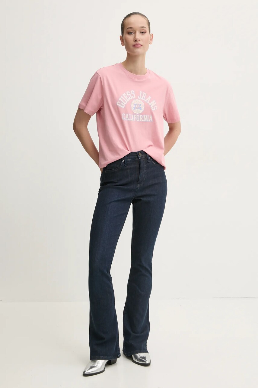 Бавовняна футболка Guess Jeans жіноча колір рожевий W5RI43 K8HM0