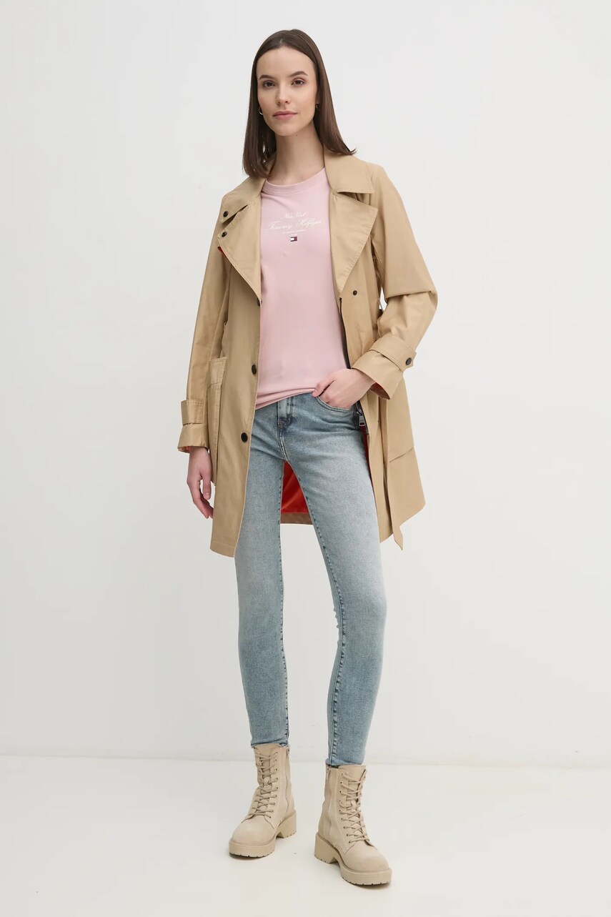 Бавовняна футболка Tommy Hilfiger жіноча колір рожевий WW0WW43895