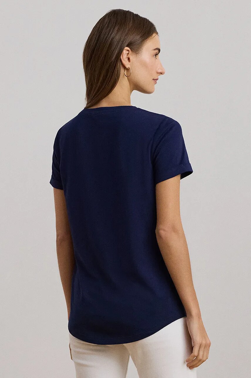 Бавовняна футболка Lauren Ralph Lauren жіноча колір синій 200957668