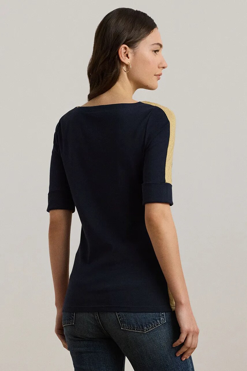 Бавовняна футболка Lauren Ralph Lauren жіноча колір синій 200963099