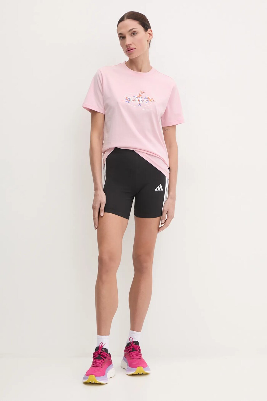 Бавовняна футболка adidas W Elem Flrl Tee жіноча колір рожевий JP0114