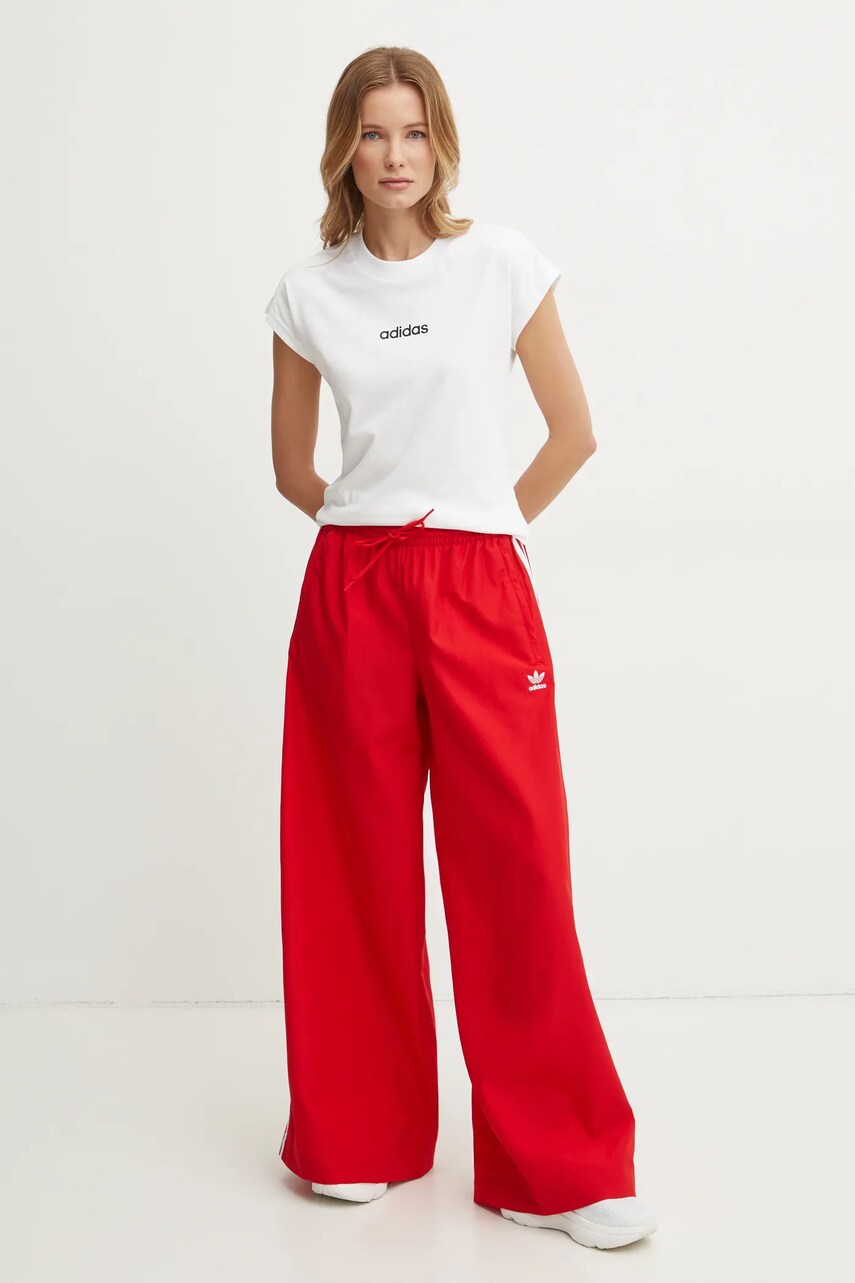 Бавовняна футболка adidas Essentials Linear жіноча колір бежевий JC8239