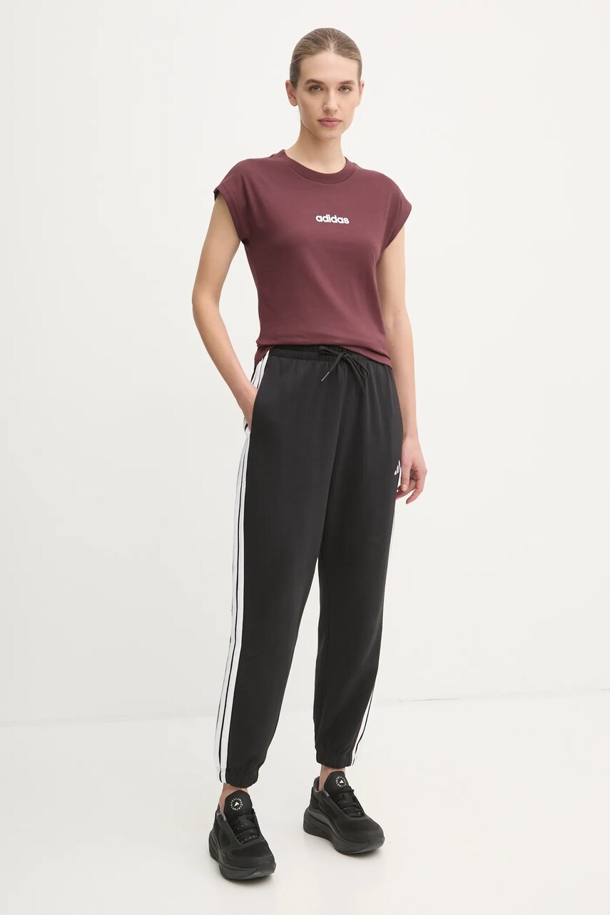 Бавовняна футболка adidas Essentials Linear жіноча колір бордовий JG8663