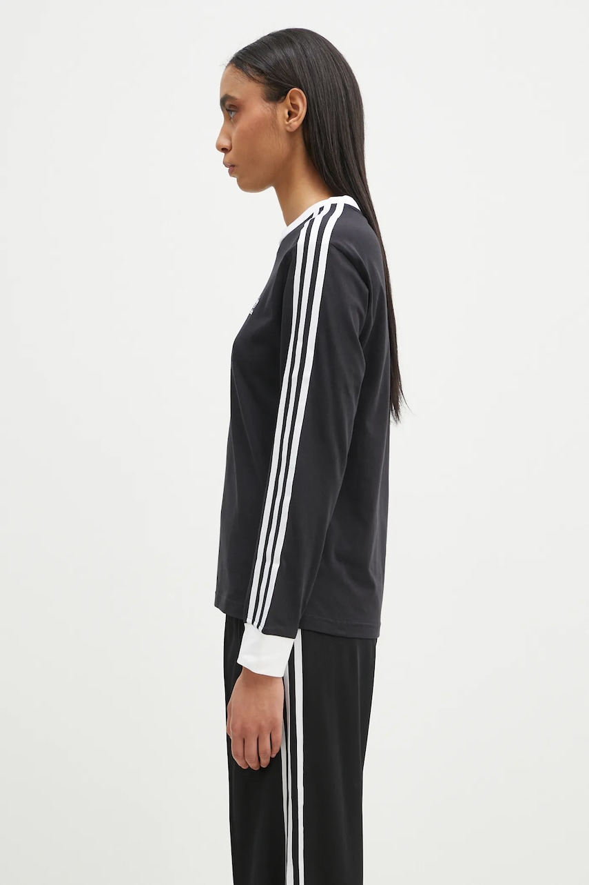 Бавовняний лонгслів adidas Originals 3-Stripes колір чорний JC5774