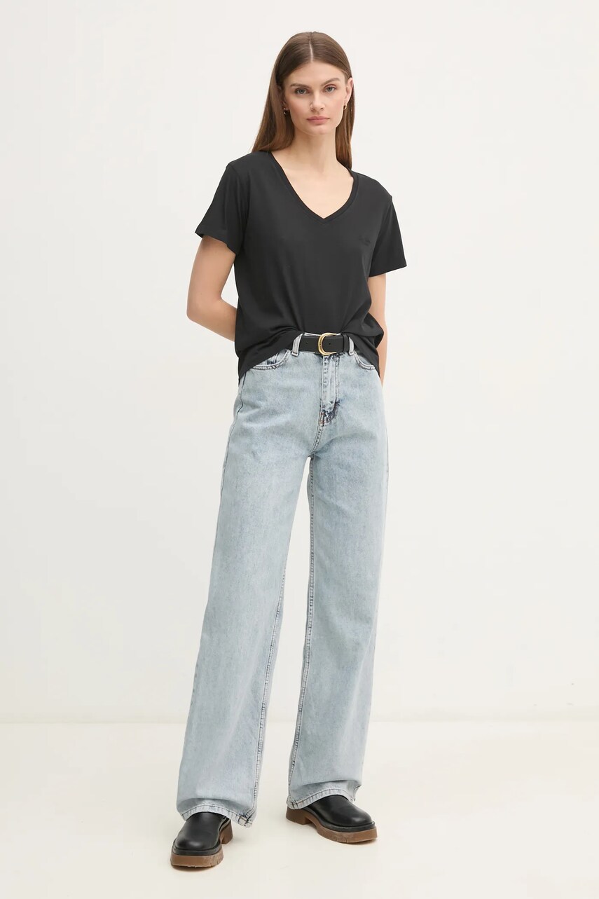Бавовняна футболка Pepe Jeans LOLLY V-NECK жіноча колір чорний PL505999