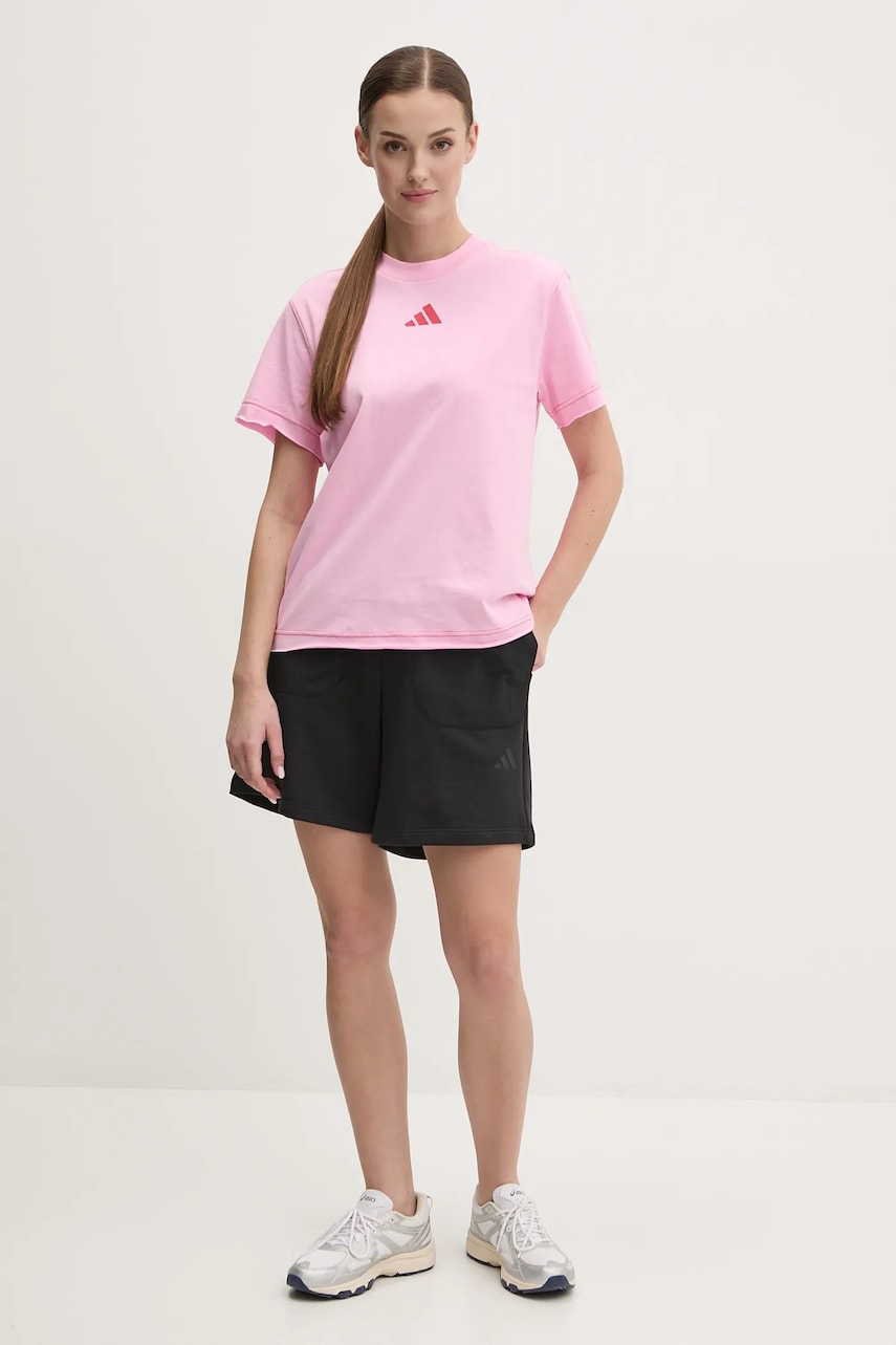 Бавовняна футболка adidas ALL SZN Graphic жіноча колір рожевий JN7386