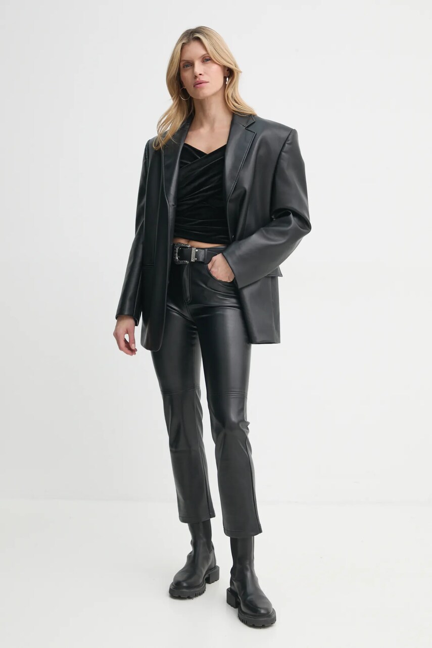 Велюрова блузка AllSaints DELTA колір чорний однотонна W011PZ