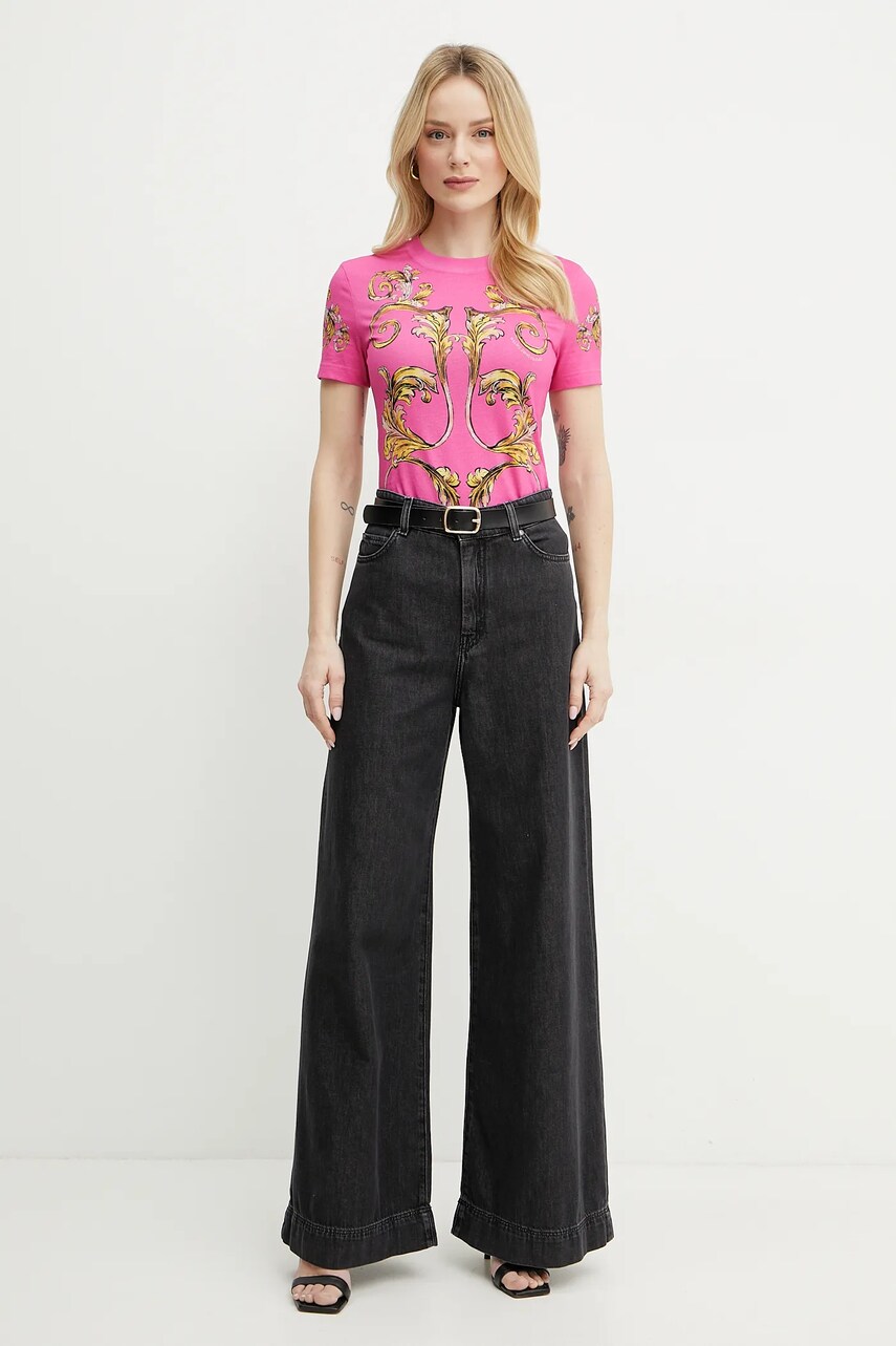 Бавовняна футболка Versace Jeans Couture жіноча колір рожевий 78HAH6P8 JS472