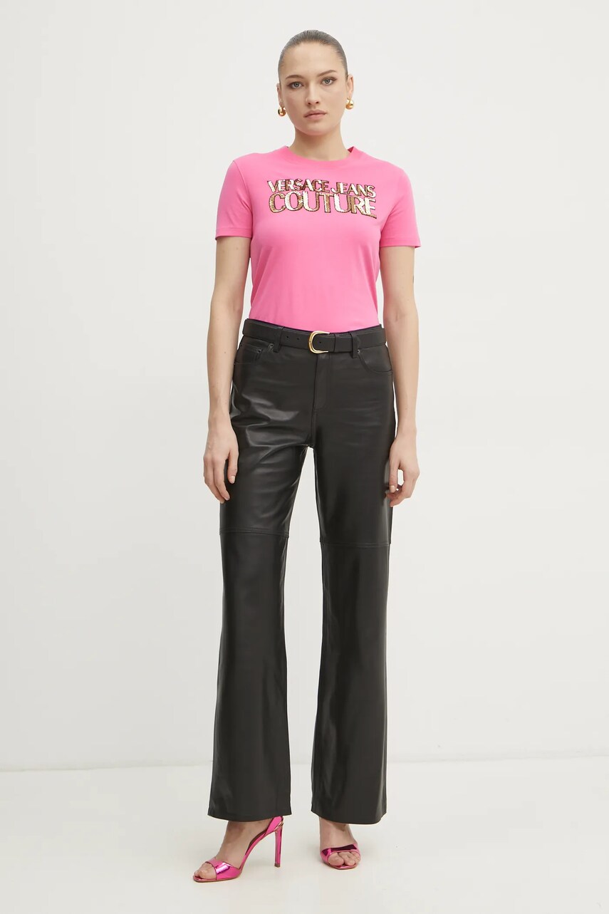Бавовняна футболка Versace Jeans Couture жіноча колір рожевий 78HAHE02 CJ00E