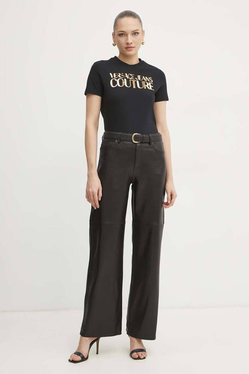 Бавовняна футболка Versace Jeans Couture жіноча колір чорний 78HAHE02 CJ00E
