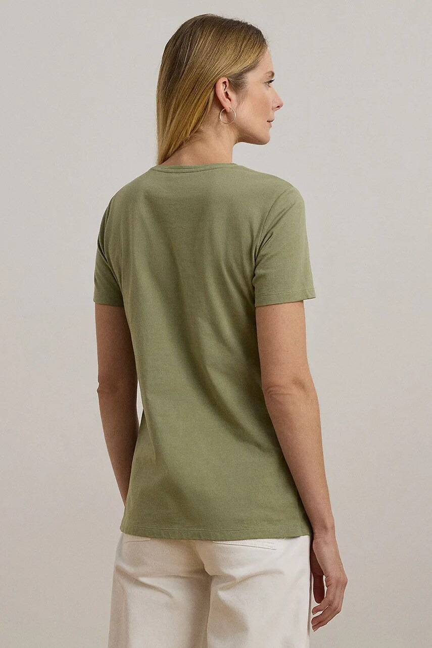 Бавовняна футболка Lauren Ralph Lauren жіноча колір зелений 200963874