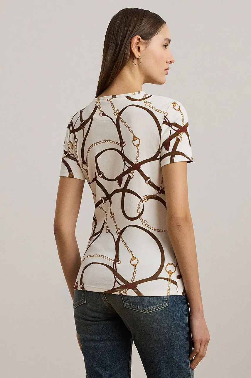 Бавовняна футболка Lauren Ralph Lauren жіноча колір бежевий 200963888
