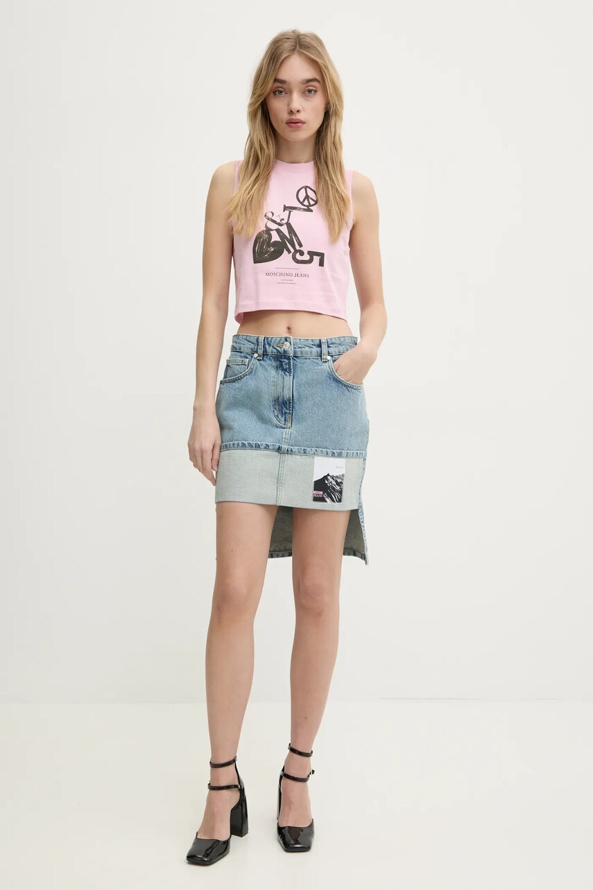 Бавовняний топ Moschino Jeans колір рожевий 1211 3229