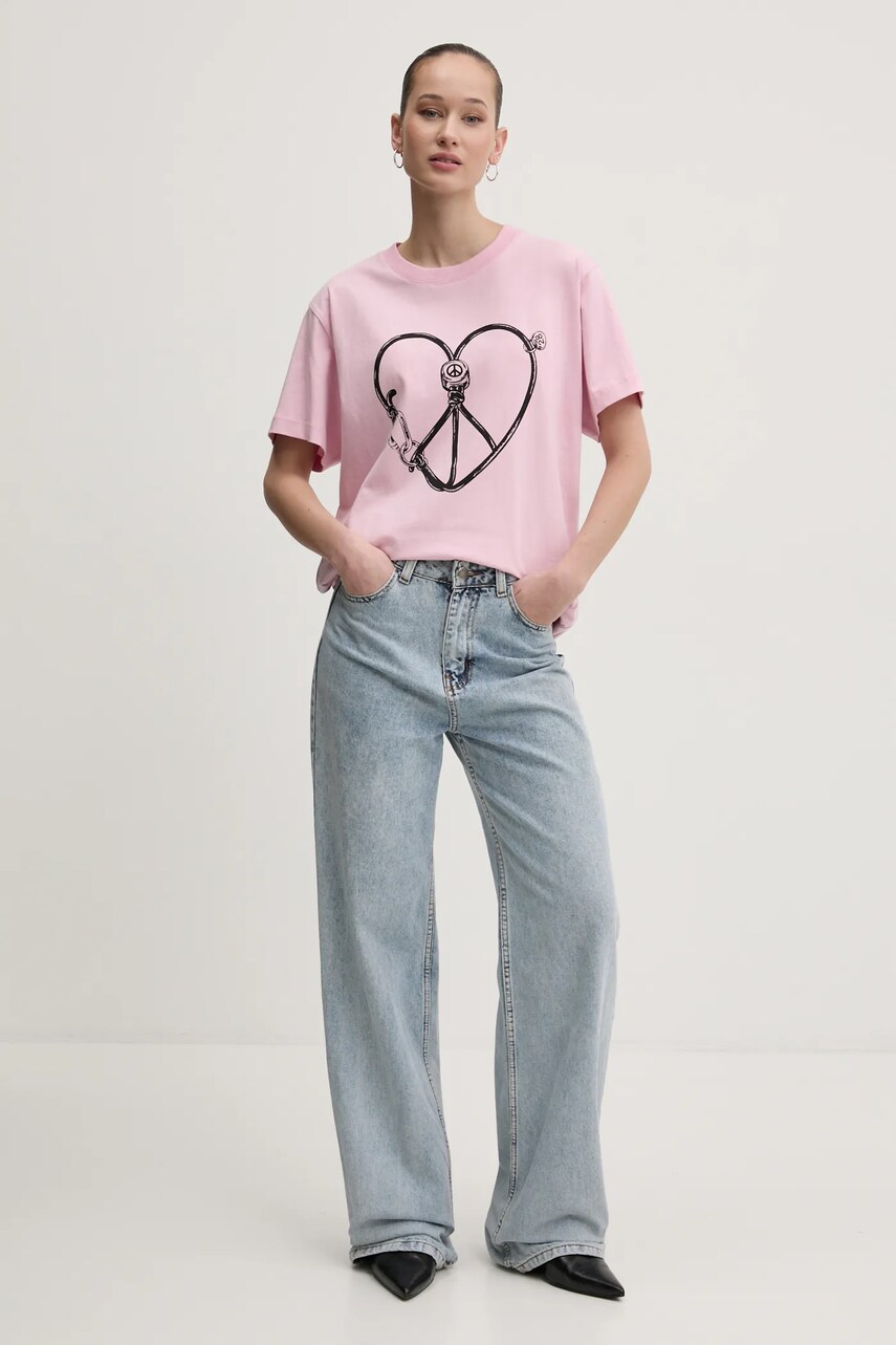 Бавовняна футболка Moschino Jeans жіноча колір рожевий 0709 3229