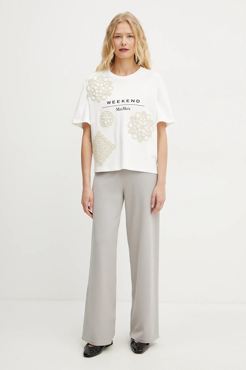 Бавовняна футболка Weekend Max Mara жіноча колір бежевий 2515941052600