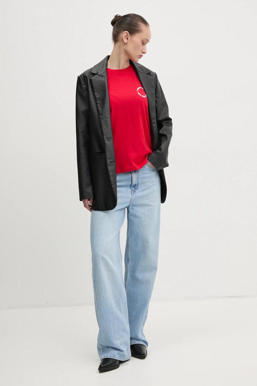 Бавовняна футболка Tommy Jeans жіноча колір червоний DW0DW21768